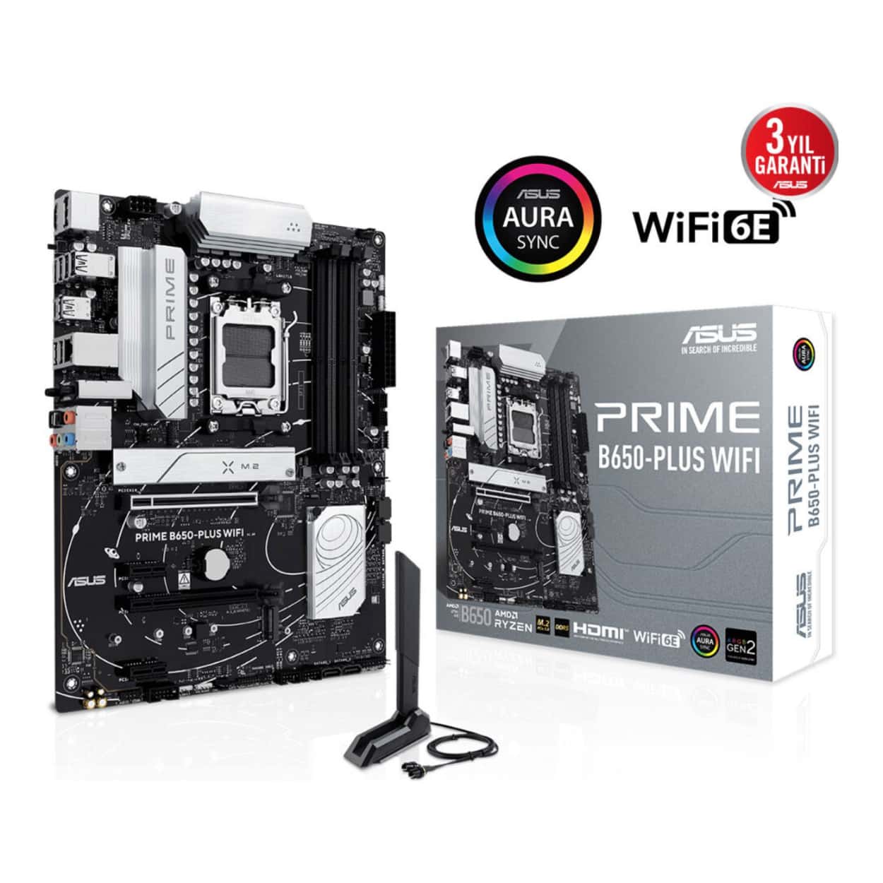 ASUS PRIME B650-PLUS WIFI AM5 DDR5 7600 2xM2 USB3.2 AX WiFi+BT AURA RGB ATX - Görsel 1