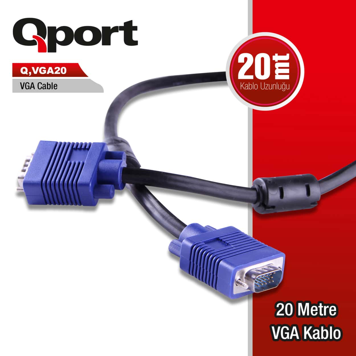 QPORT 20M 15 PİN FİTRELİ MONİTÖR / VGA KABLO (Q-VGA20) - Görsel 1