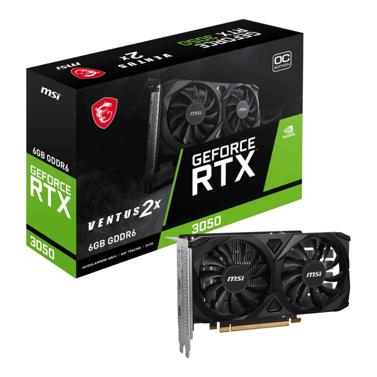 6 GB MSI RTX 3050 VENTUS 2X E 6G OC GDDR6 96B DX12 PCIE 4.0 X8 (1XDP 2XHDMI) - Görsel 1
