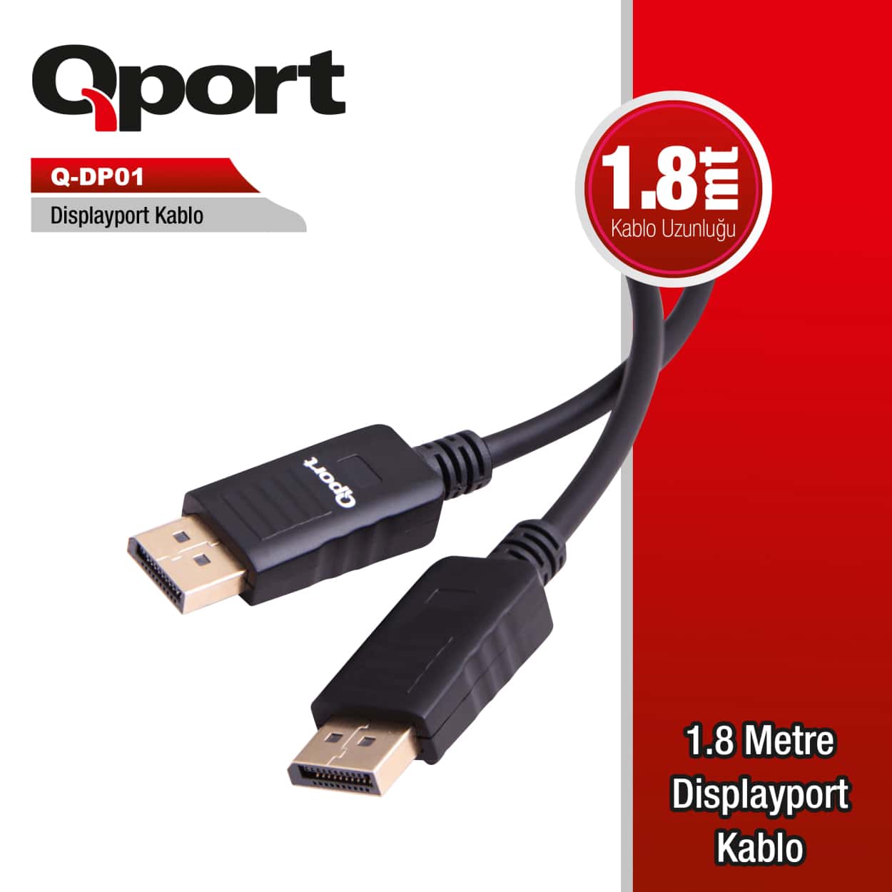 QPORT 1.8M DISPLAY KABLO 1.2V (YENİ VERSİYON EKRAN KARTLARI İLE UYUMLU) (Q-DP01) - Görsel 1