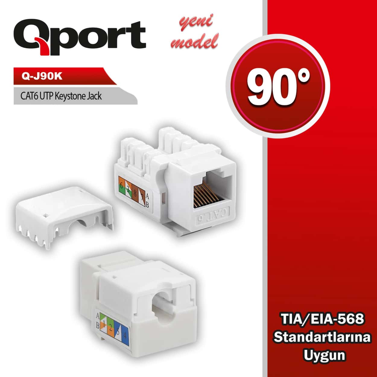 QPORT CAT6 90 DERECE KEYSTONE JACK (Q-J90K) - Görsel 1