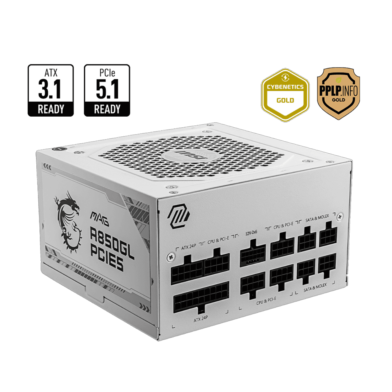 MSI MAG A850GL PCIE5 WHITE 850W 80+ GOLD POWER SUPPLY-BEYAZ - Görsel 1