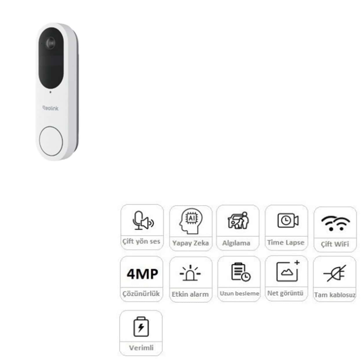 REOLINK DOORBELL D340W 5MP 2K KABLOLU WIFI GÖRÜNTÜLÜ KAPI ZİLİ - Görsel 1