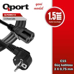 QPORT 1.5M C15 GÜÇ KABLOSU (Q-POWC15) - Küçük Görsel 1