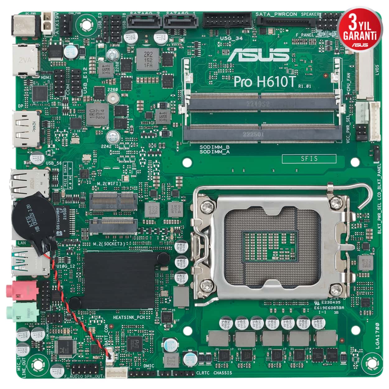 ASUS PRO H610T-CSM LGA1700 DDR5 5600 DP HDMI LVDS M2 USB3.2 Thin Mini ITX 7/24 - Görsel 7