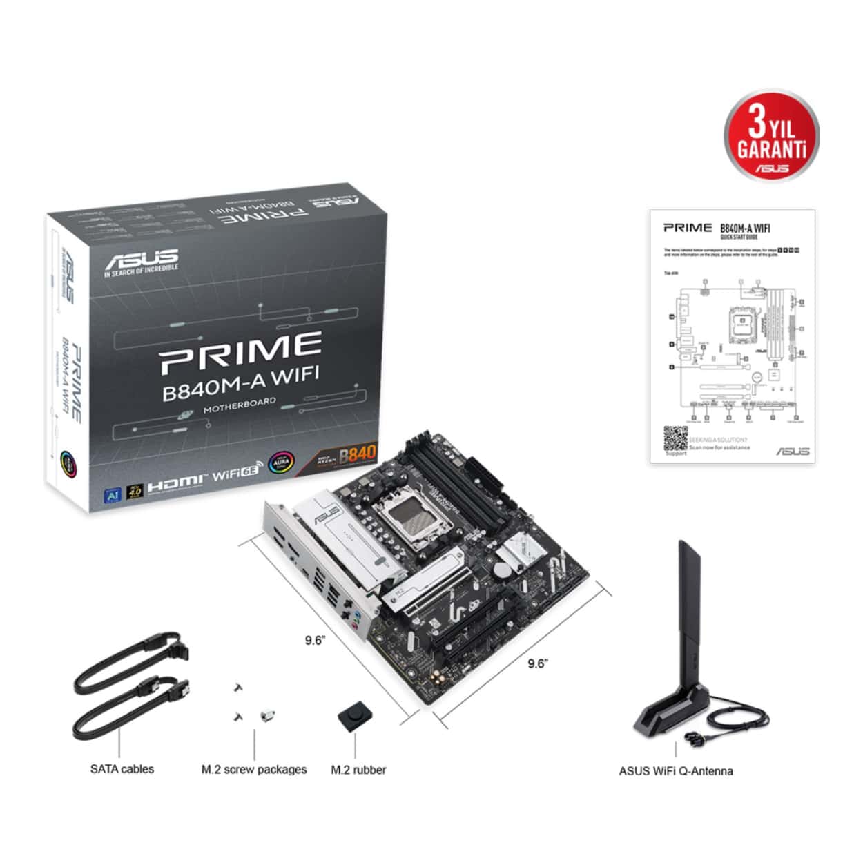ASUS PRIME B840M-A WIFI AM5 DDR5 7600 2xDP HDMI 3xM2 6E+BT mATX - Görsel 7