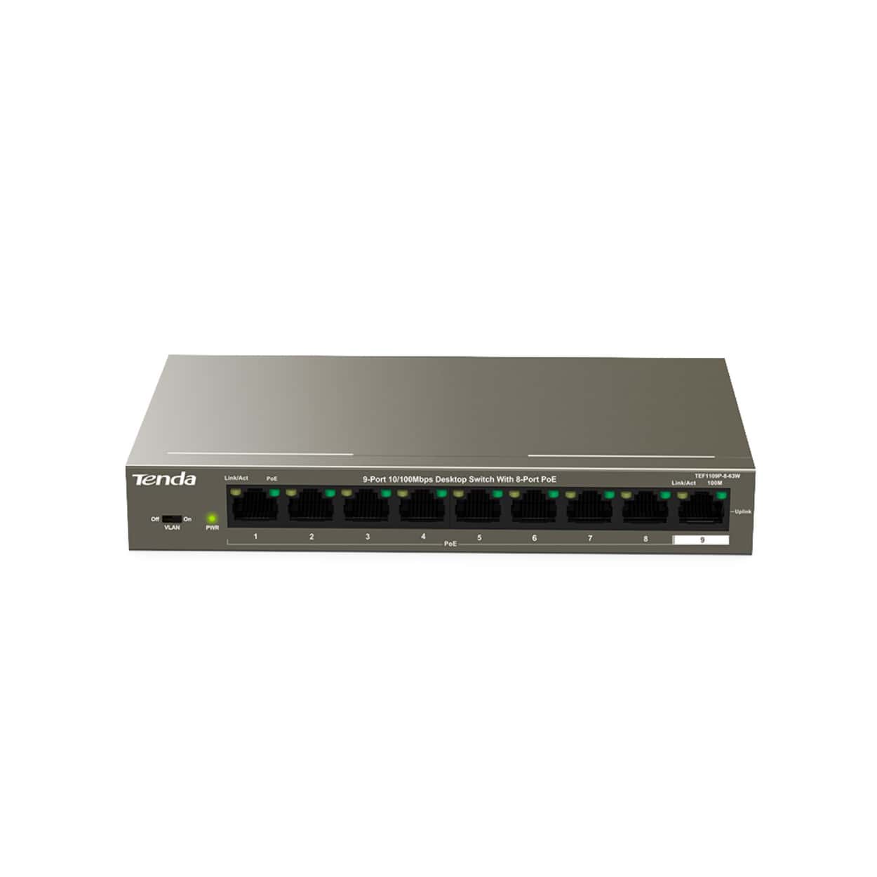 TENDA TEF1109P-8-63W 8FE PoE Port (58W), 1FE Uplink Desktop Switch - Görsel 1