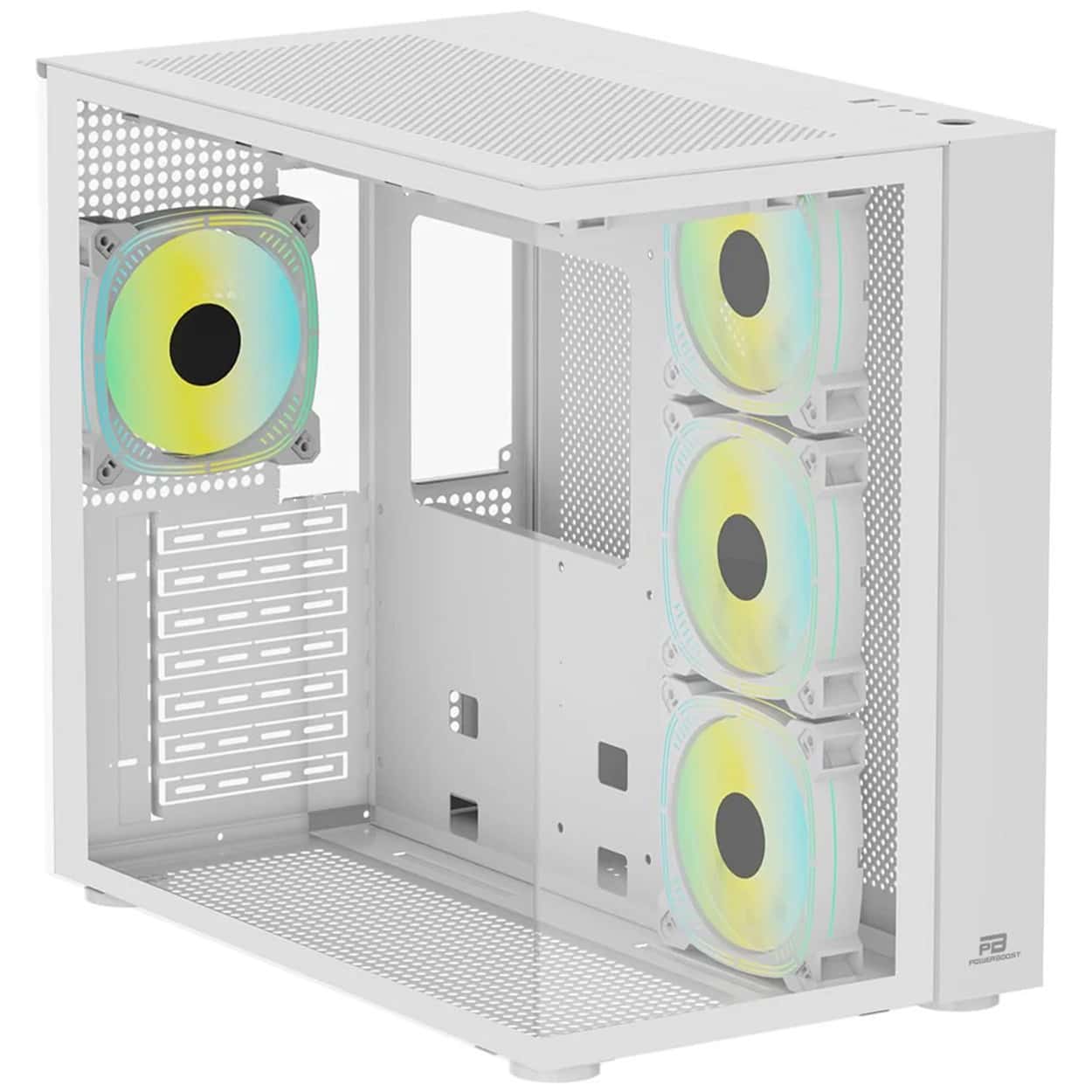 PowerBoost PB-SS02W Sea View USB 3.0, ATX 7 x ARGB Fanlı, Beyaz Kasa (PSU Yok) - Görsel 2