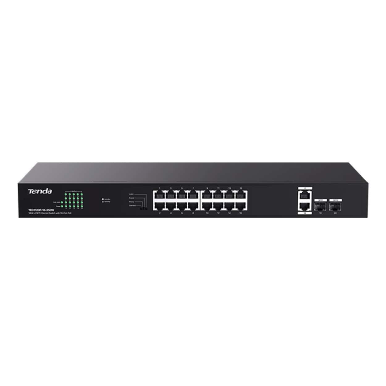TENDA TEG1120P-16-250W 16GE PoE Port (250W), 2x Uplink, 2xSFP Switch - Görsel 1