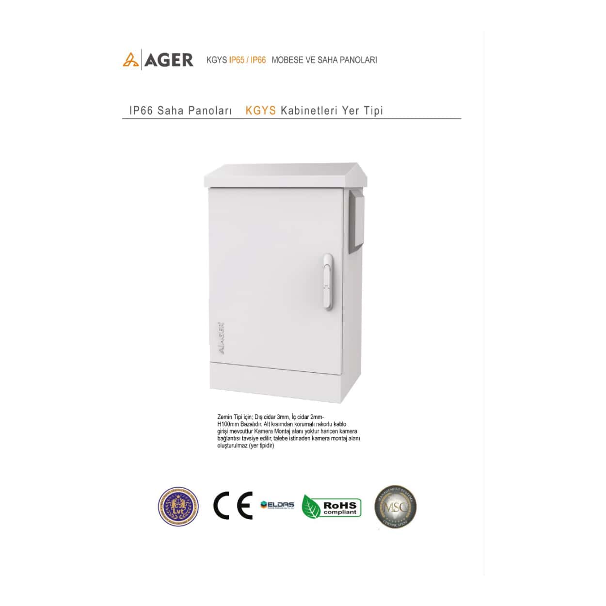 AGER KGYS YER TİPİ 600x525x600 ÇİFT CİDARLI OUTDOOR KABİNET+(1+1)FAN+D.MONTAJ - Görsel 1