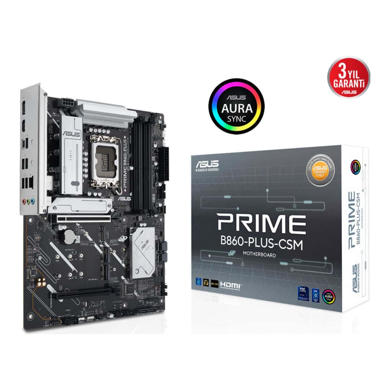 ASUS PRIME B860-PLUS-CSM LGA1851 DDR5 8200 AURA RGB 2.5Gbit LAN ATX 8+1+1 - Görsel 1