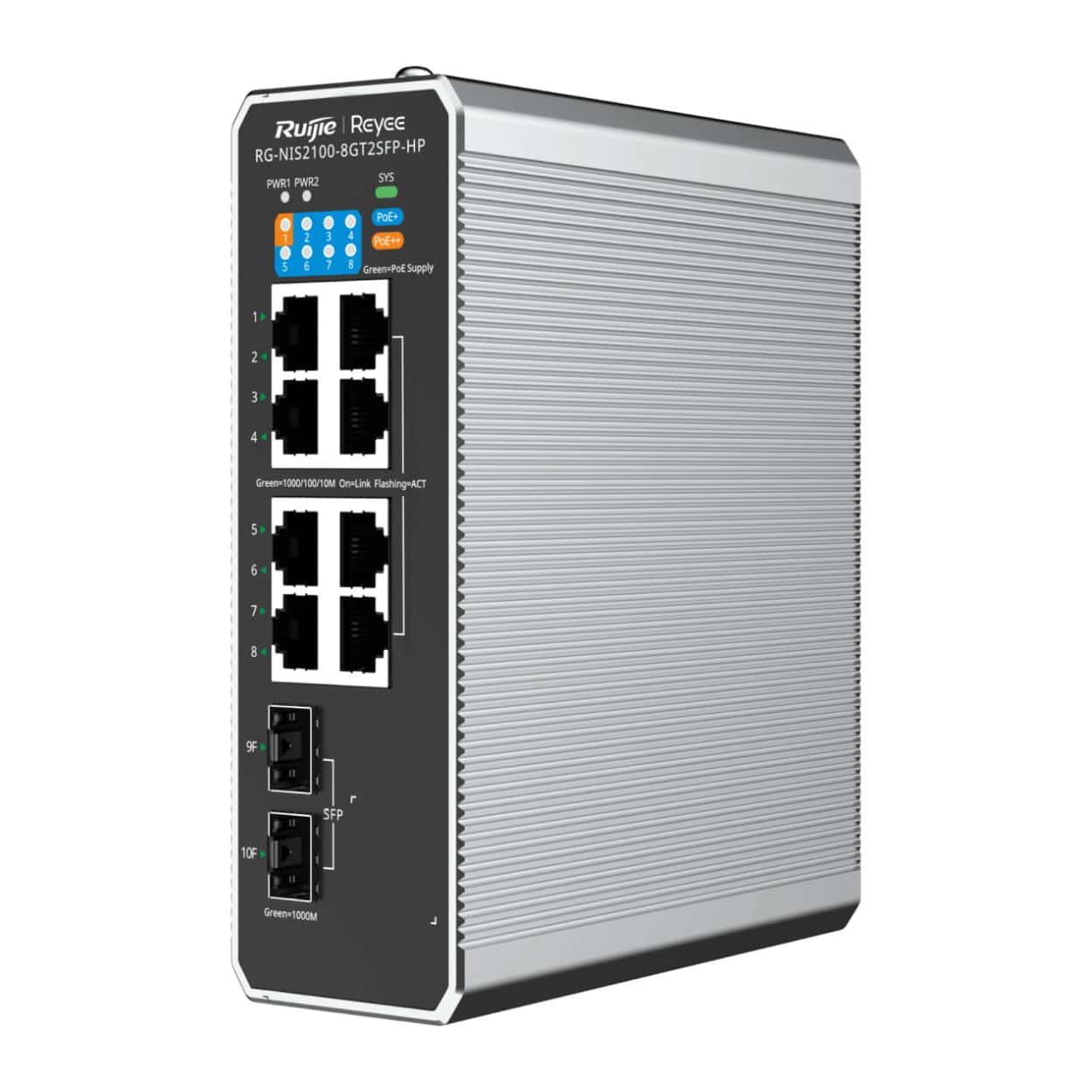RUIJIE REYEE RG-NIS2100-8GT2SFP-HP 8GE PoE/PoE+,2GE SFP,300W Endüstriyel Cloud - Görsel 1