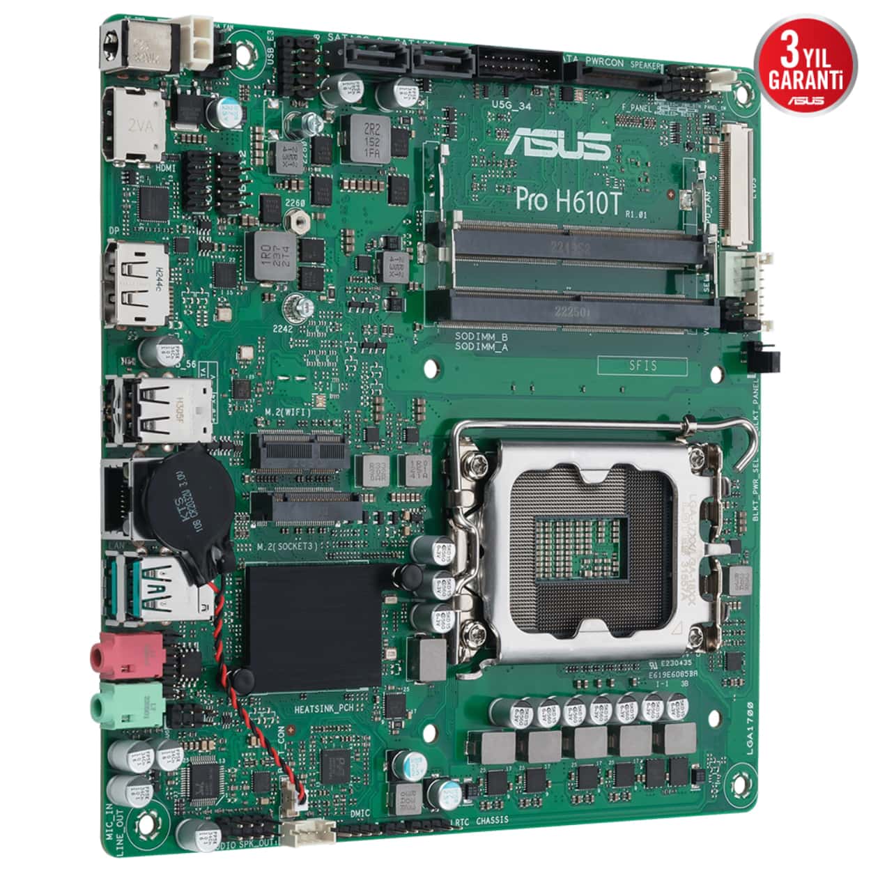 ASUS PRO H610T-CSM LGA1700 DDR5 5600 DP HDMI LVDS M2 USB3.2 Thin Mini ITX 7/24 - Görsel 6