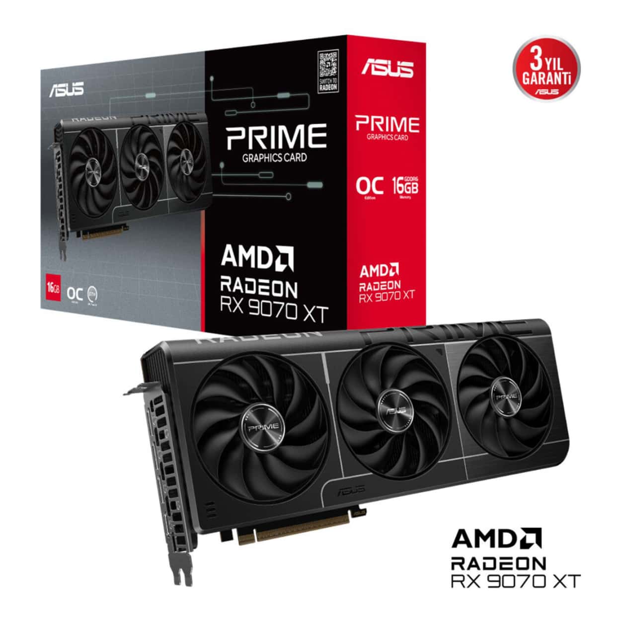 16 GB ASUS PRIME-RX9070XT-O16G AMD RX 9070XT GDDR6 OC EKRAN KARTI - Görsel 1