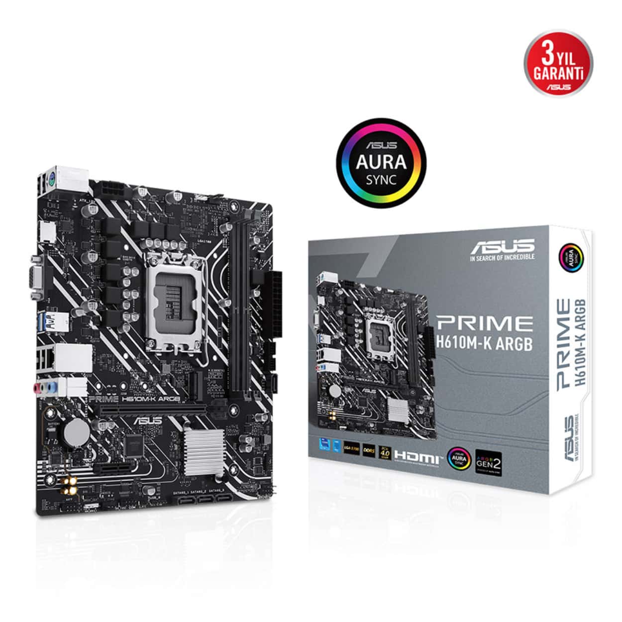 ASUS PRIME H610M-K ARGB LGA1700 DDR5 5600MHz M.2 HDMI mATX Anakart - Görsel 1
