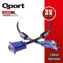 QPORT 3M 15 PİN FİTRELİ MONİTÖR / VGA KABLO (Q-VGA3) - Küçük Görsel 1