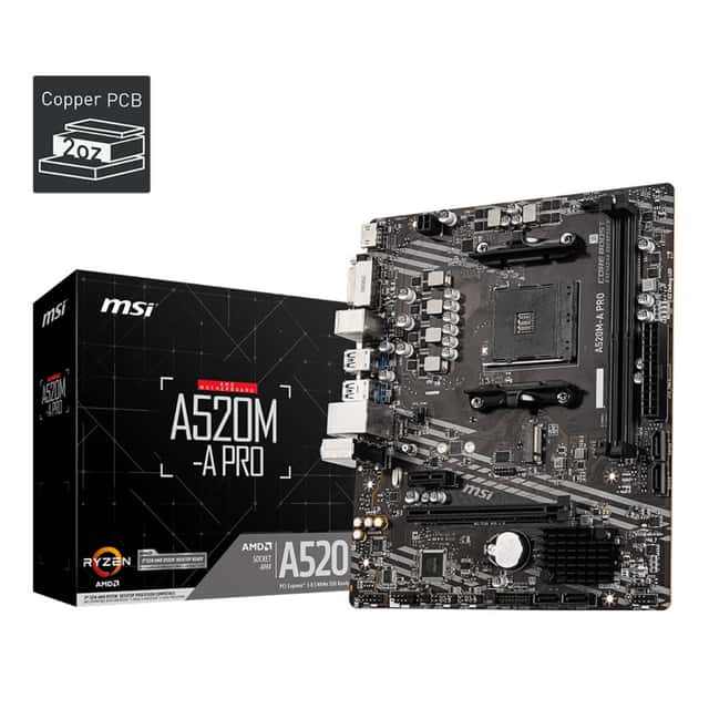 MSI A520M-A PRO AM4 DDR4 4600(OC) DVI HDMI M.2 USB3.2 mATX